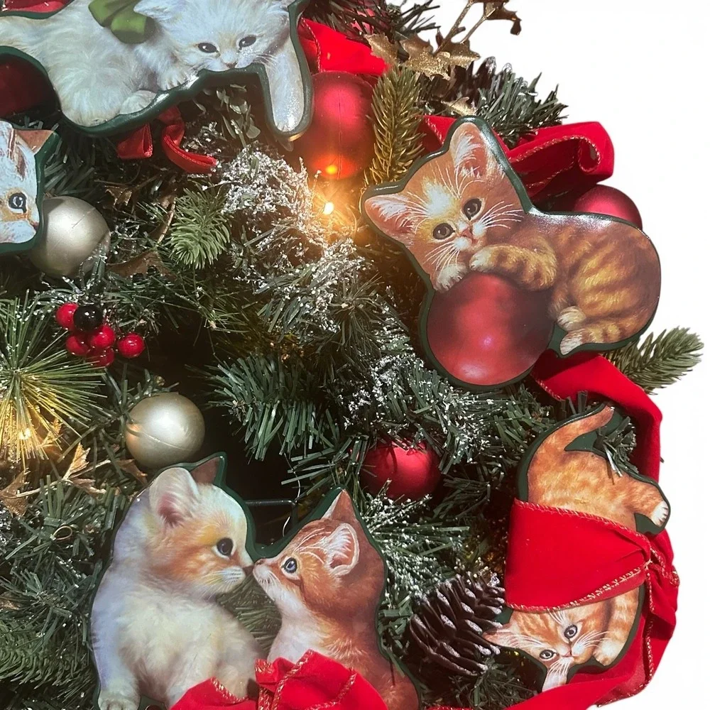 Bradford Exchange Merry Mischief Makers Cat Kitten Light-Up Christmas Wreath EUC
